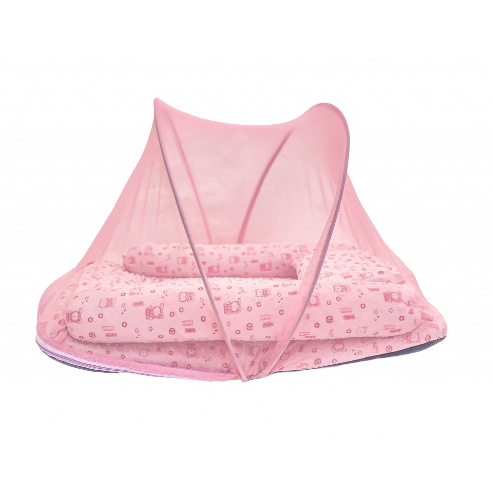 Velvet Baby Net with Sides Bolster Pillows